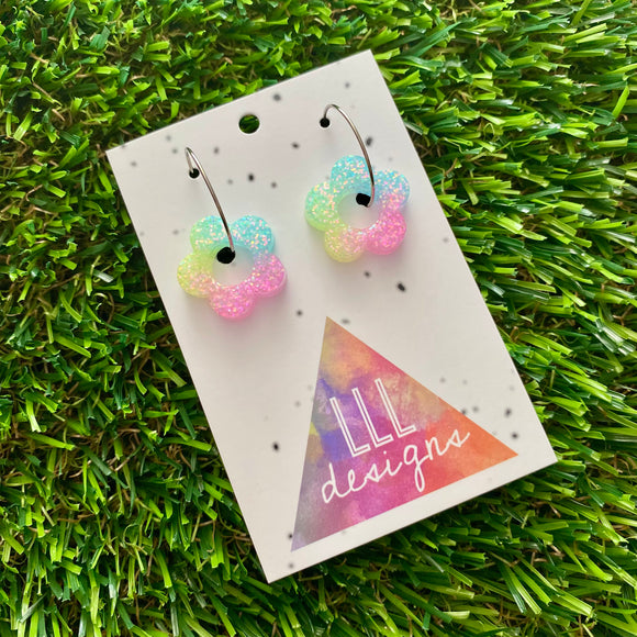 Resin Earrings - Pastel Mini Daisy Featuring a Silver Hoop! (4)