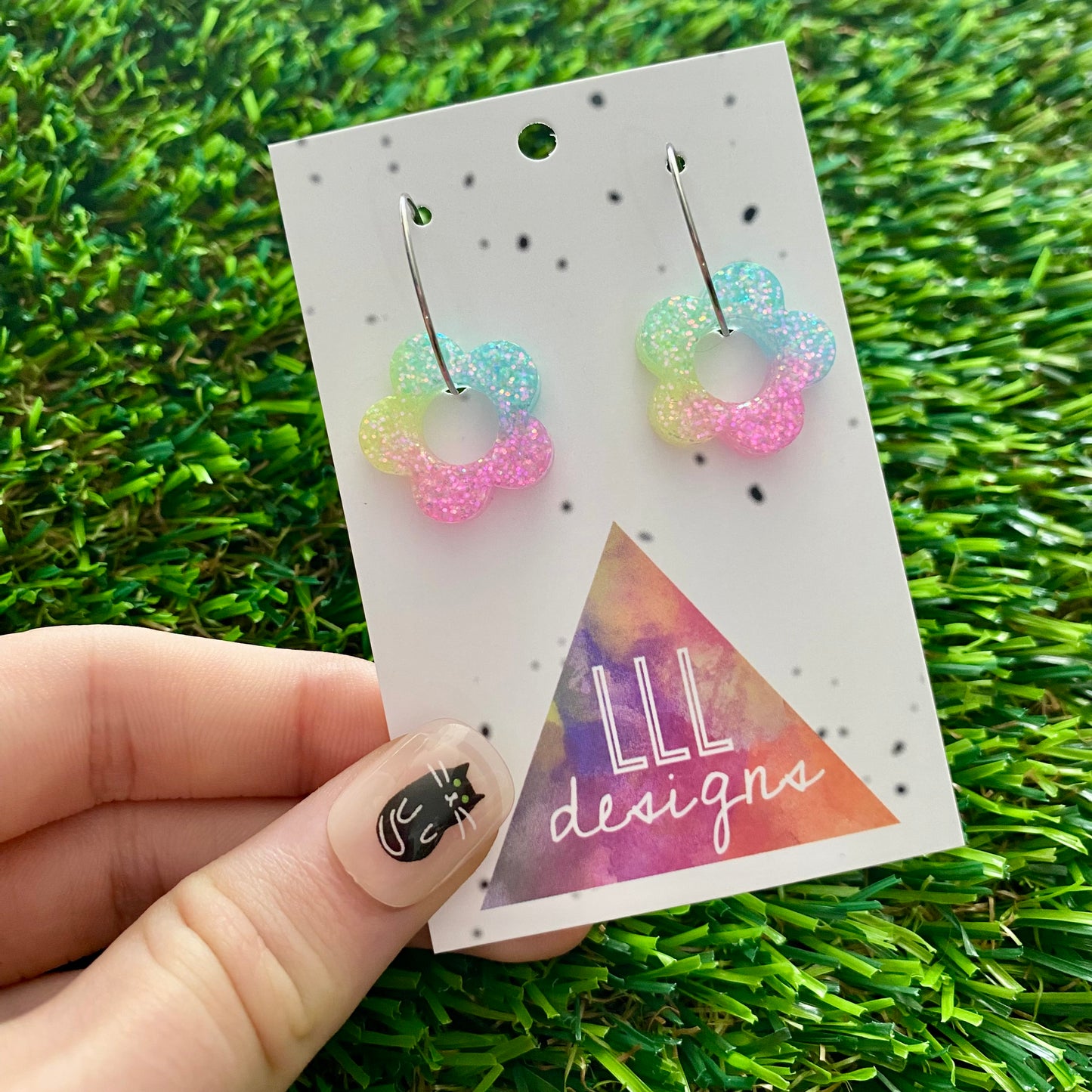 ON SALE!!!! Resin Earrings - Pastel Mini Daisy Featuring a Silver Hoop! (4)