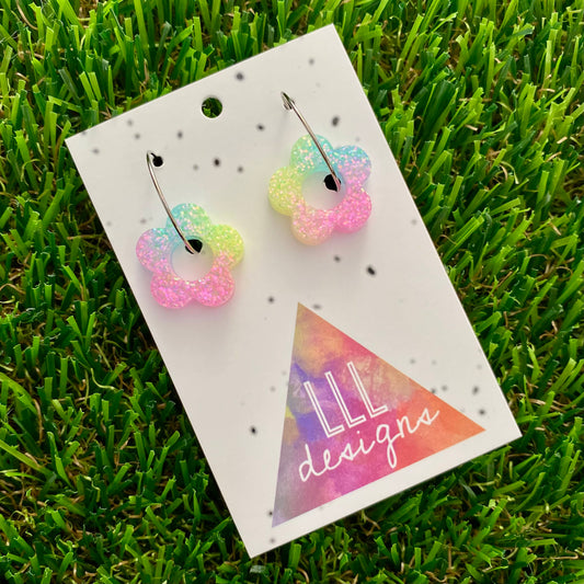 ON SALE!!!!  Resin Earrings - Pastel Mini Daisy Featuring a Silver Hoop! (5)