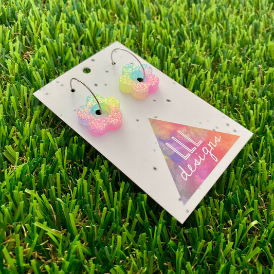 ON SALE!!!!  Resin Earrings - Pastel Mini Daisy Featuring a Silver Hoop! (5)