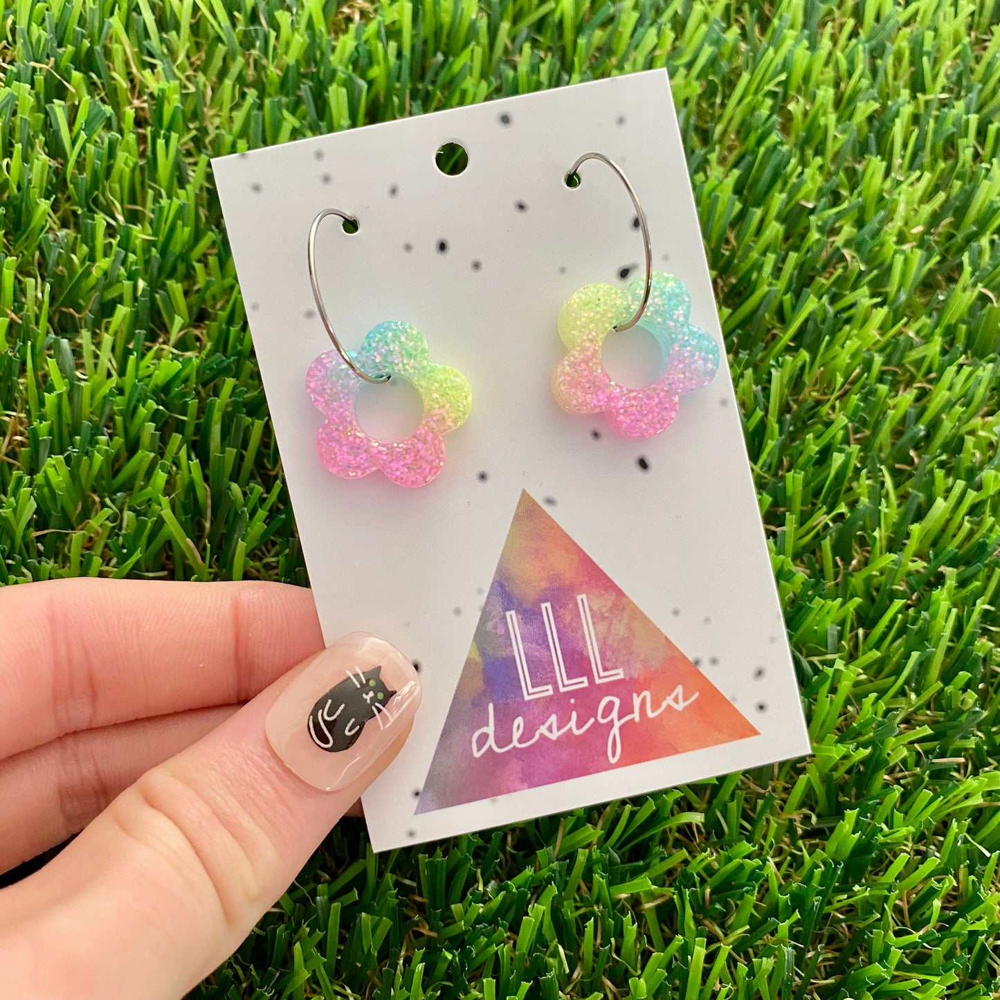 ON SALE!!!!  Resin Earrings - Pastel Mini Daisy Featuring a Silver Hoop! (5)