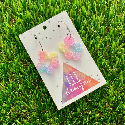 ON SALE!!!! Resin Earrings - Pastel Wonky Daisy Featuring a Silver Hoop! (1)