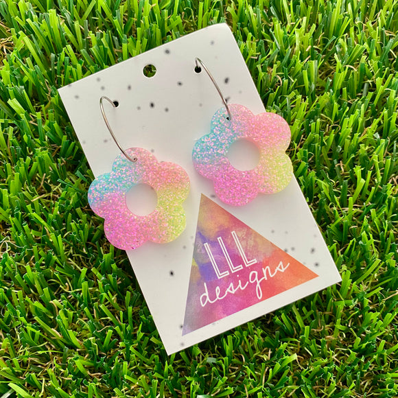 Resin Earrings - Pastel Cut Out Daisy Featuring a Silver Hoop! (1)