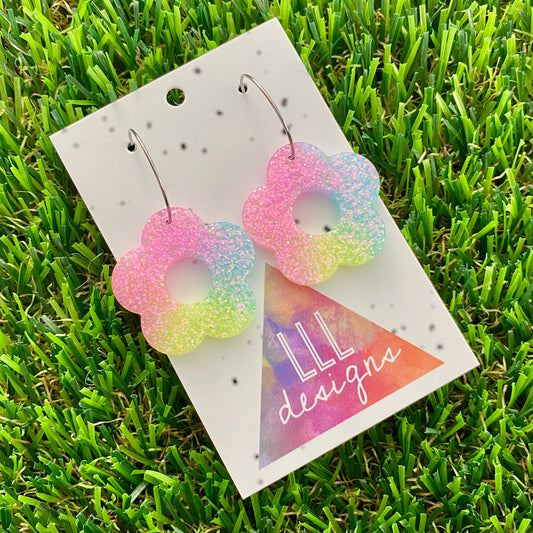 ON SALE!!!! Resin Earrings - Pastel Cut Out Daisy Featuring a Silver Hoop! (2)