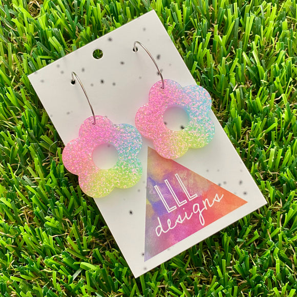 Resin Earrings - Pastel Cut Out Daisy Featuring a Silver Hoop! (2)