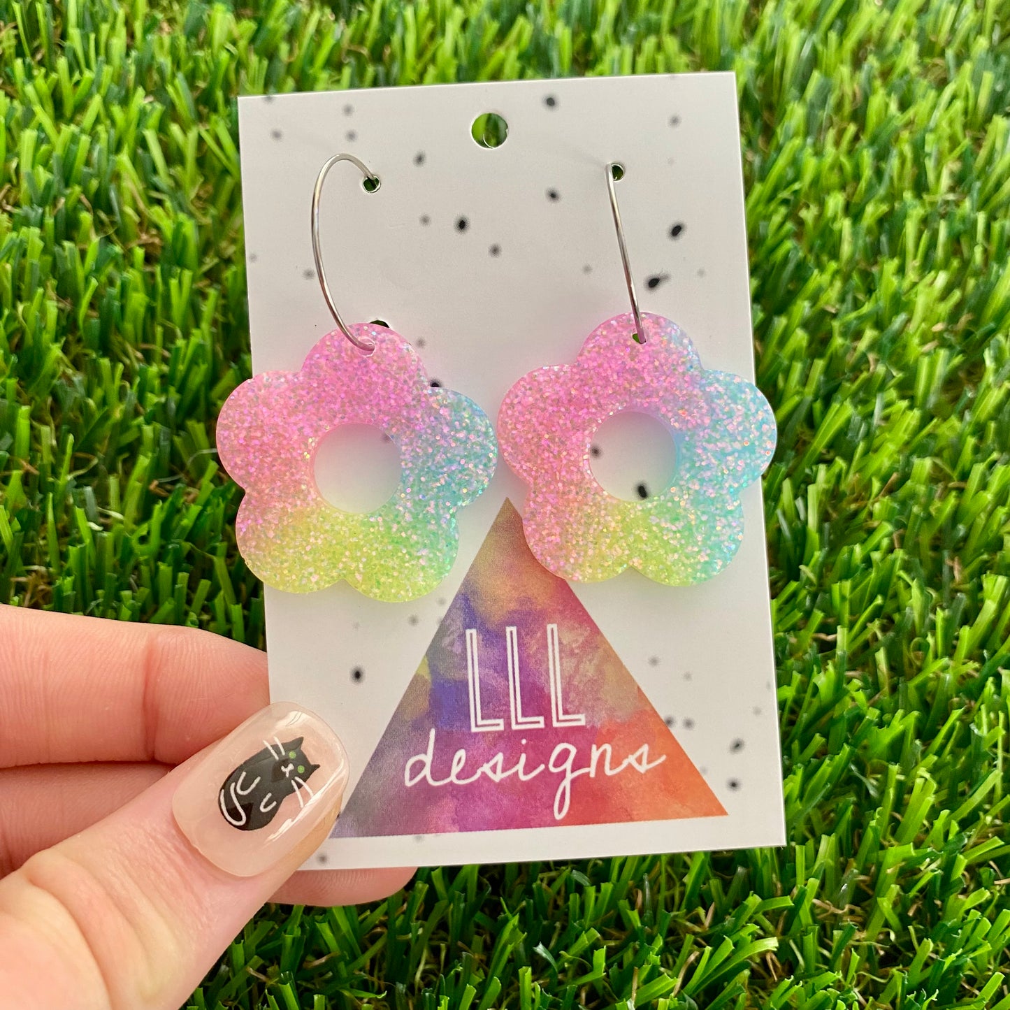 ON SALE!!!! Resin Earrings - Pastel Cut Out Daisy Featuring a Silver Hoop! (2)
