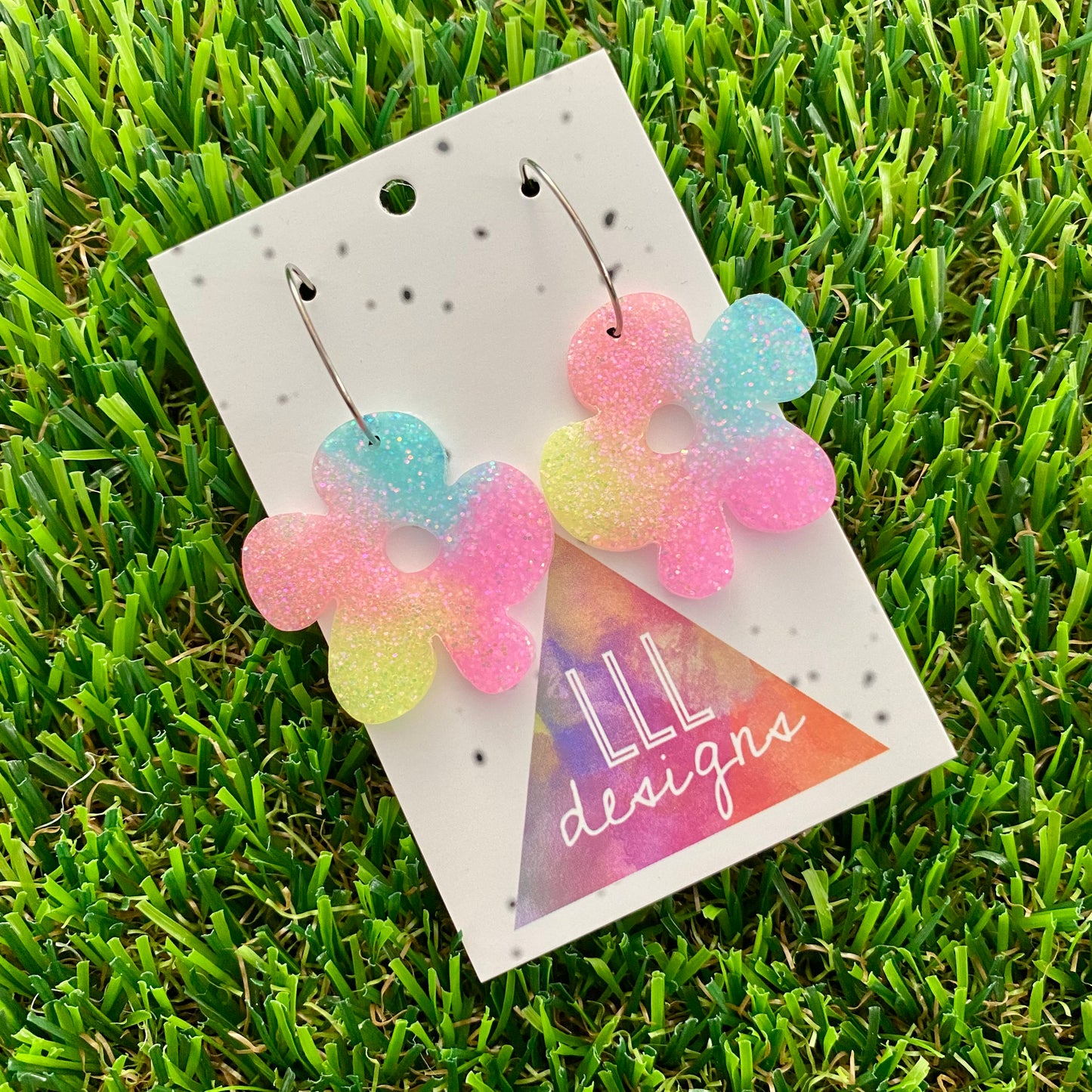 ON SALE!!!! Resin Earrings - Pastel Asymmetrical Flower Featuring a Silver Hoop! (1)