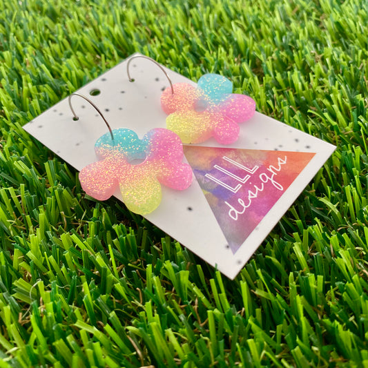 ON SALE!!!! Resin Earrings - Pastel Asymmetrical Flower Featuring a Silver Hoop! (1)