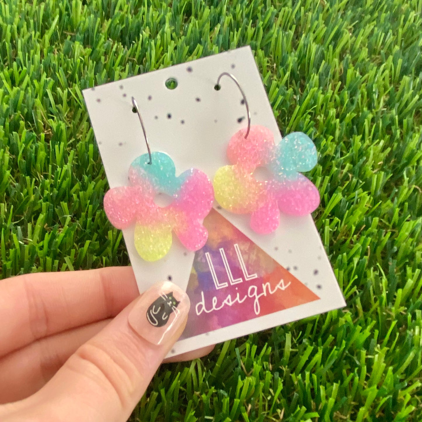 ON SALE!!!! Resin Earrings - Pastel Asymmetrical Flower Featuring a Silver Hoop! (1)