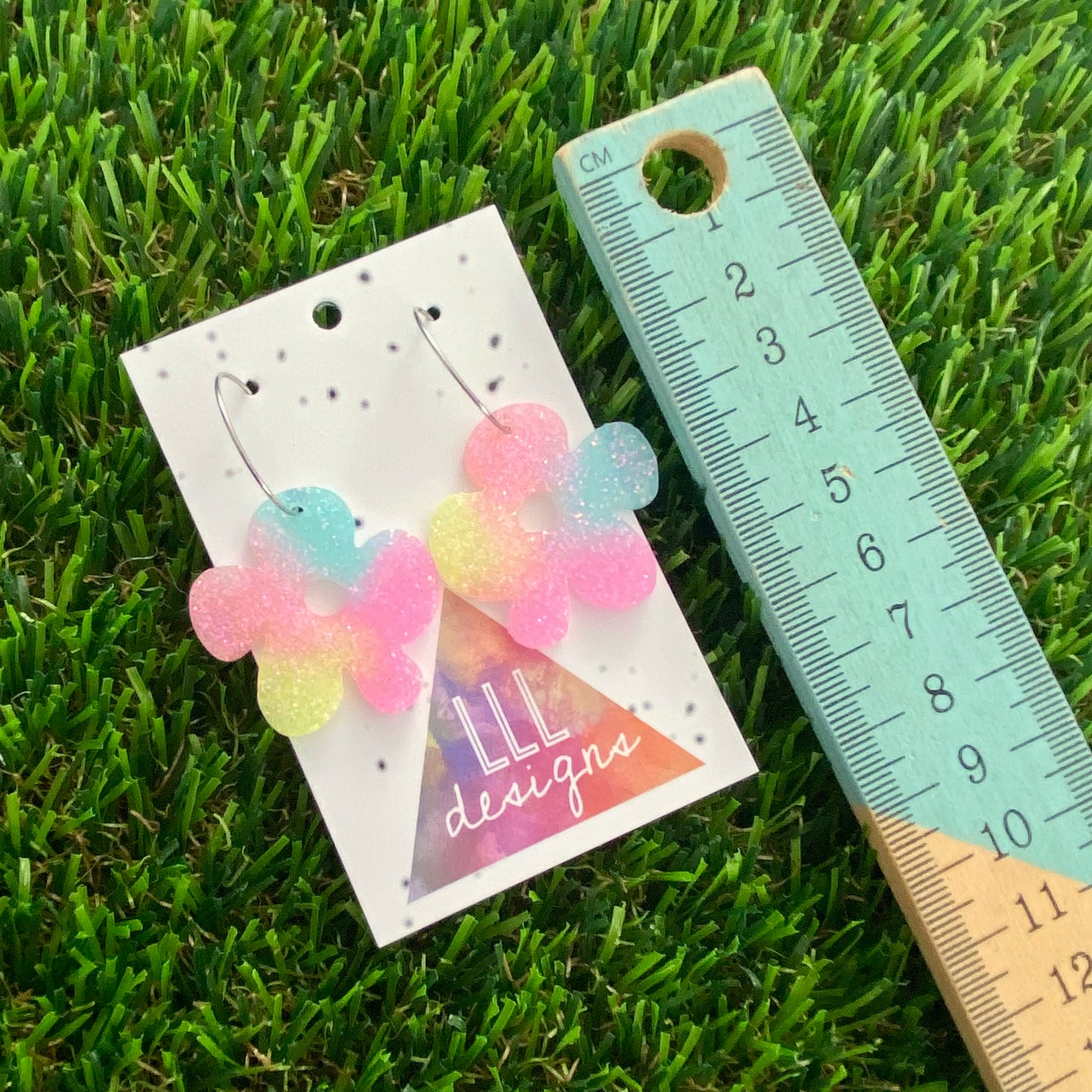 ON SALE!!!! Resin Earrings - Pastel Asymmetrical Flower Featuring a Silver Hoop! (1)