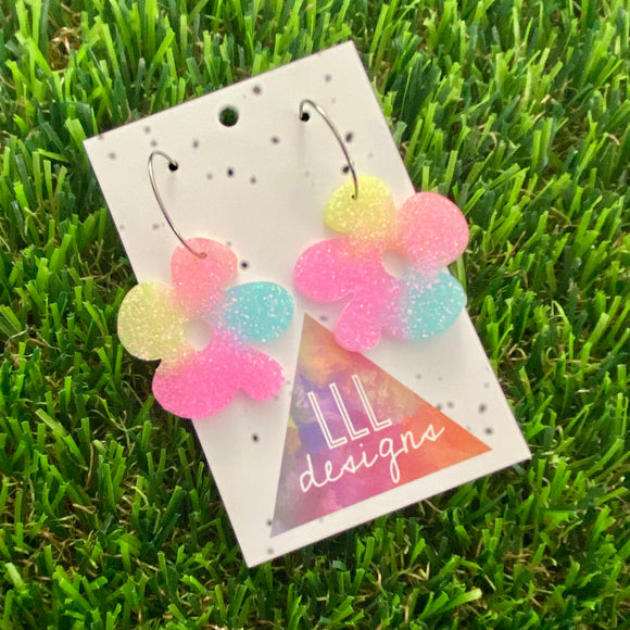 Resin Earrings - Pastel Asymmetrical Flower Featuring a Silver Hoop! (2)