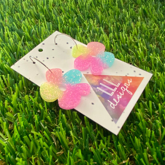 ON SALE!!!! Resin Earrings - Pastel Asymmetrical Flower Featuring a Silver Hoop! (2)