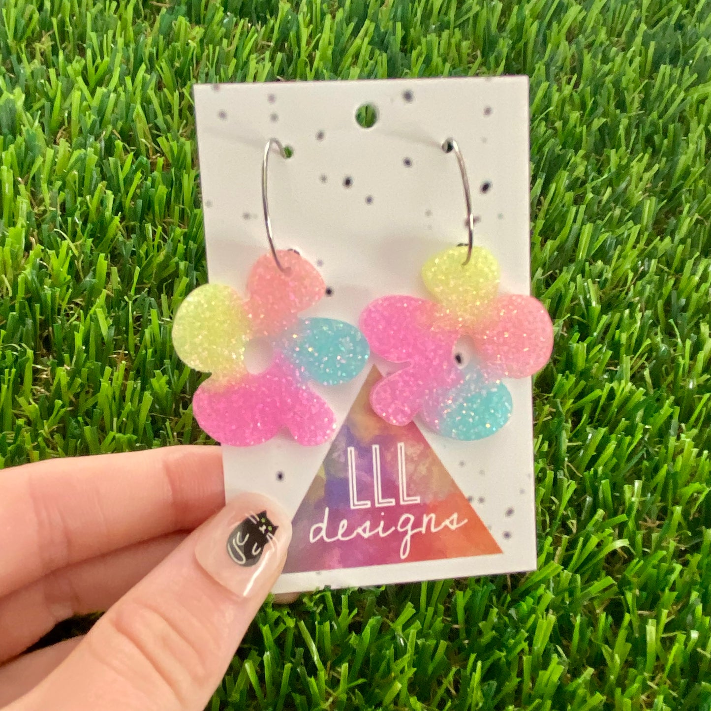 ON SALE!!!! Resin Earrings - Pastel Asymmetrical Flower Featuring a Silver Hoop! (2)