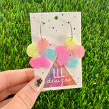 Resin Earrings - Pastel Asymmetrical Flower Featuring a Silver Hoop! (2)