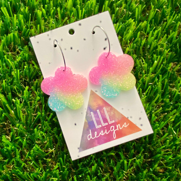 Resin Earrings - Pastel Solid Daisy Featuring a Silver Hoop! (2)