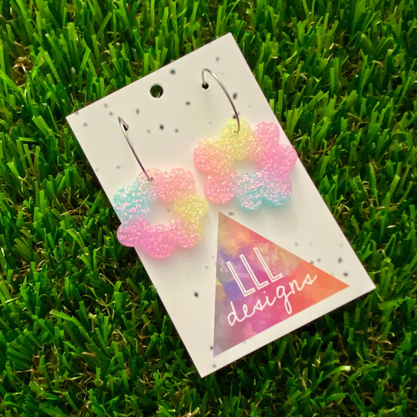 ON SALE!!!!!! Resin Earrings - Pastel Floral Wreath Featuring a Silver Hoop! (1)
