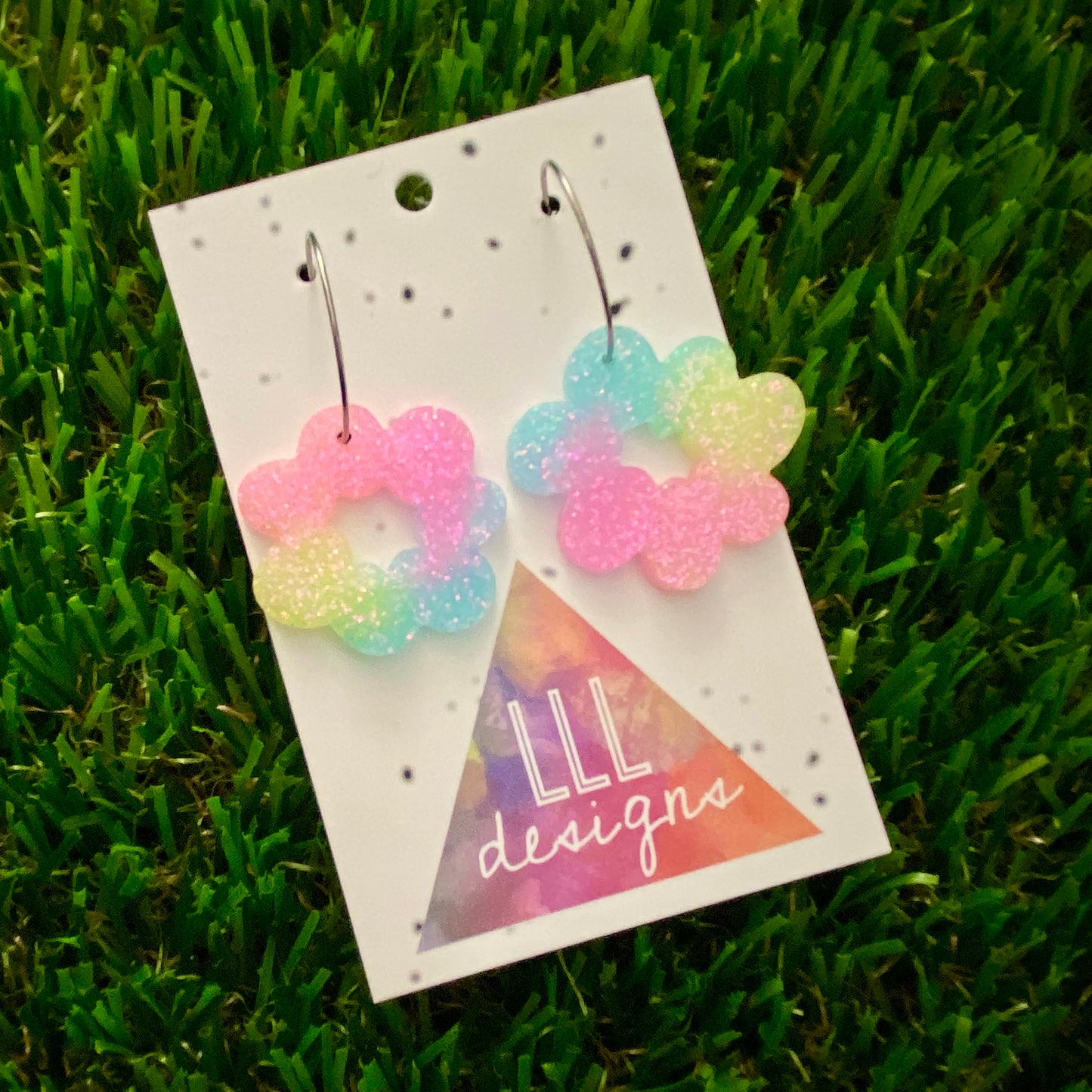 ON SALE!!!!!! Resin Earrings - Pastel Floral Wreath Featuring a Silver Hoop! (2)