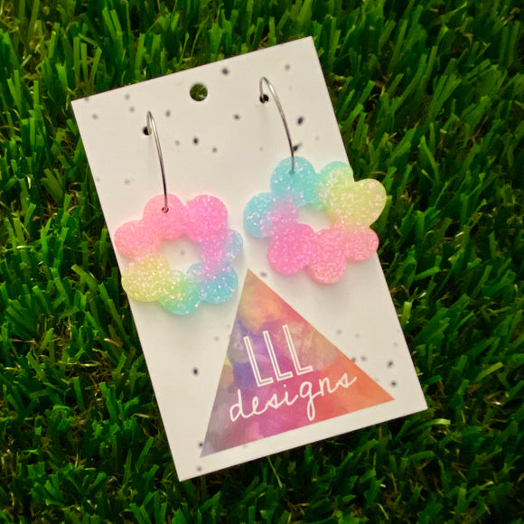 Resin Earrings - Pastel Floral Wreath Featuring a Silver Hoop! (2)