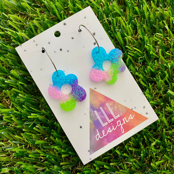 Resin Earrings - Vibrant Wonky Daisy Featuring a Silver Hoop! (3)