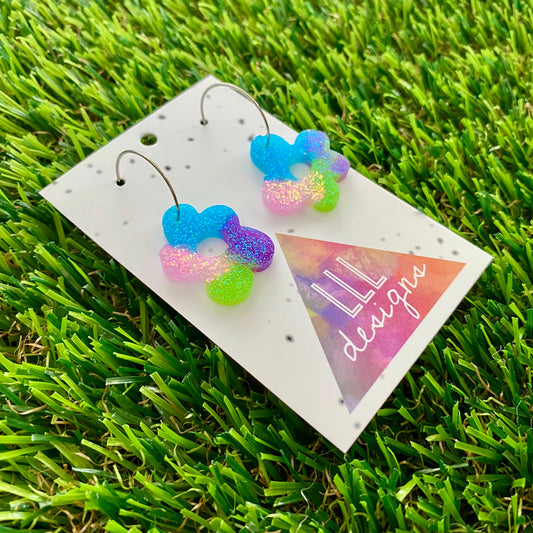 ON SALE!!!! Resin Earrings - Vibrant Wonky Daisy Featuring a Silver Hoop! (3)
