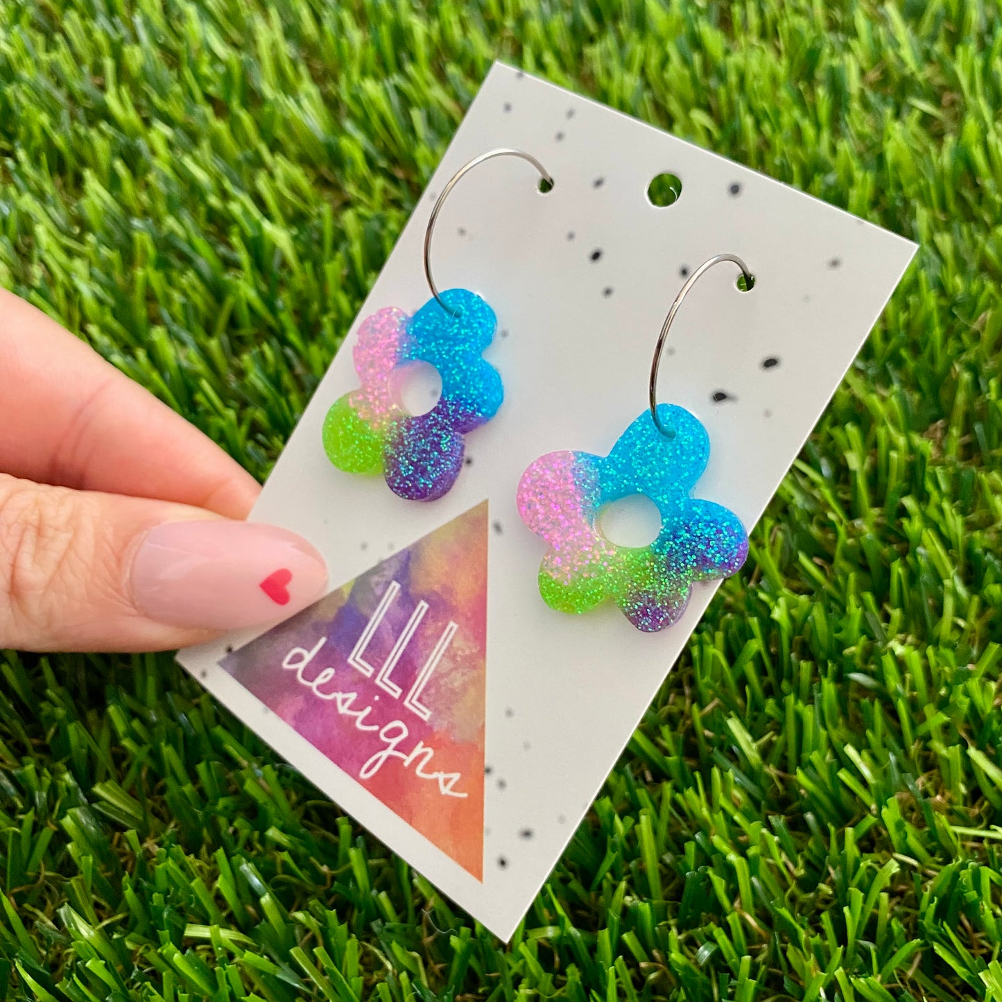 ON SALE!!!! Resin Earrings - Vibrant Wonky Daisy Featuring a Silver Hoop! (3)
