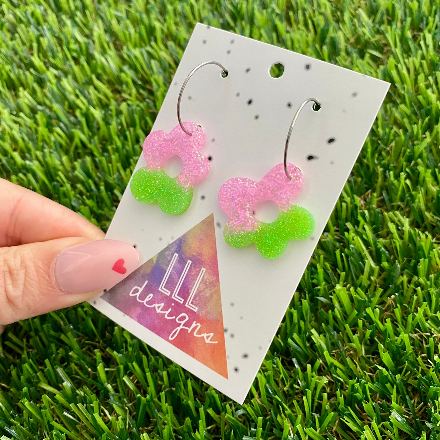 ON SALE!!! Resin Earrings - Vibrant Wonky Daisy Featuring a Silver Hoop! (5)