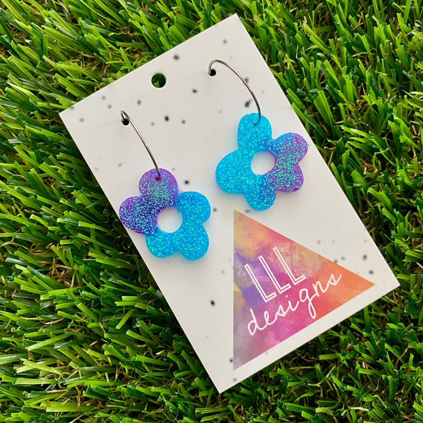 ON SALE!!! Resin Earrings - Vibrant Wonky Daisy Featuring a Silver Hoop! (6)