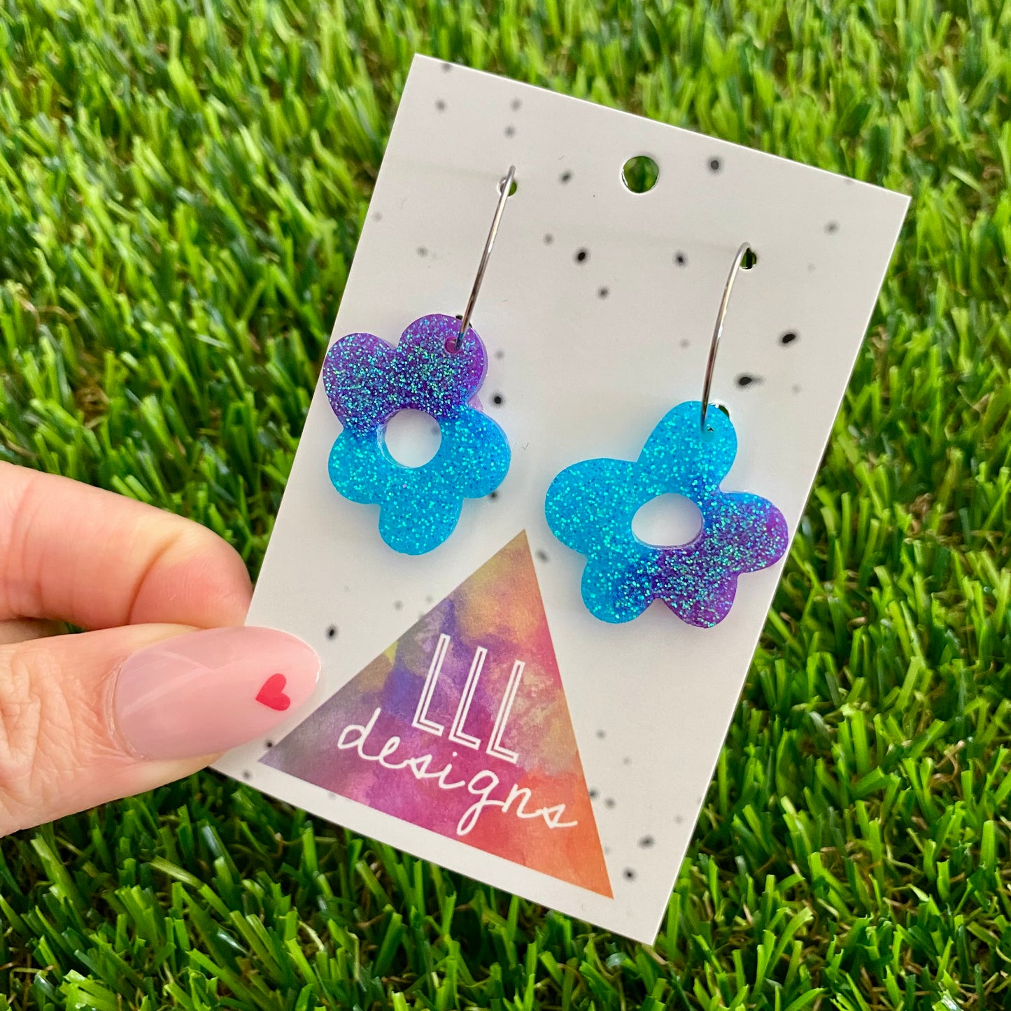 ON SALE!!! Resin Earrings - Vibrant Wonky Daisy Featuring a Silver Hoop! (6)