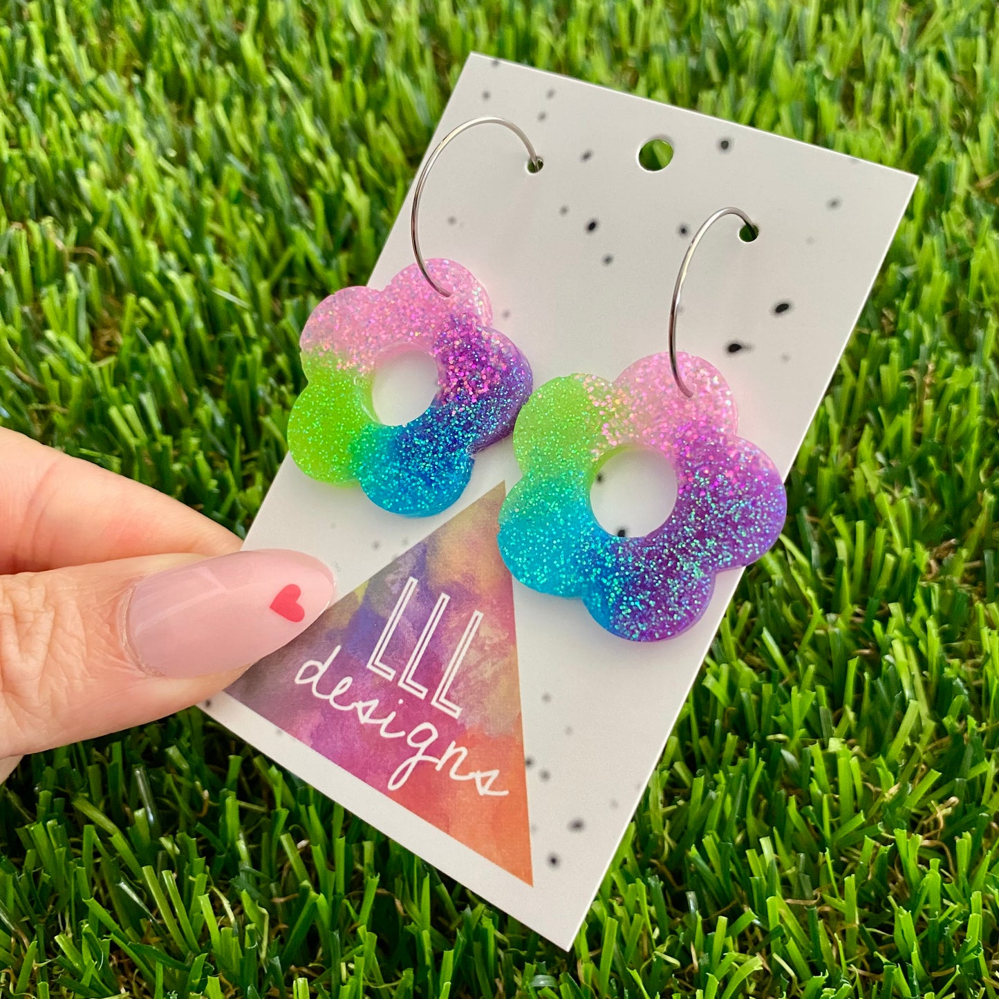 ON SALE!!!!! Resin Earrings - Vibrant Cut Out Daisy Featuring a Silver Hoop! (2)