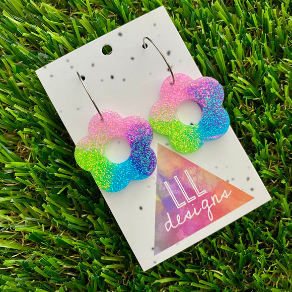 Resin Earrings - Vibrant Cut Out Daisy Featuring a Silver Hoop! (3)