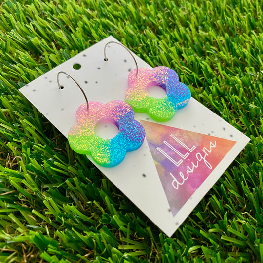 ON SALE!!!!! Resin Earrings - Vibrant Cut Out Daisy Featuring a Silver Hoop! (3)