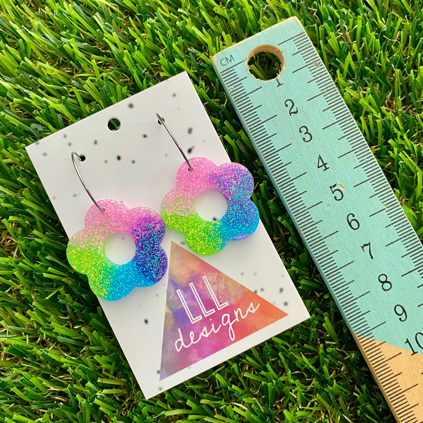 ON SALE!!!!! Resin Earrings - Vibrant Cut Out Daisy Featuring a Silver Hoop! (3)