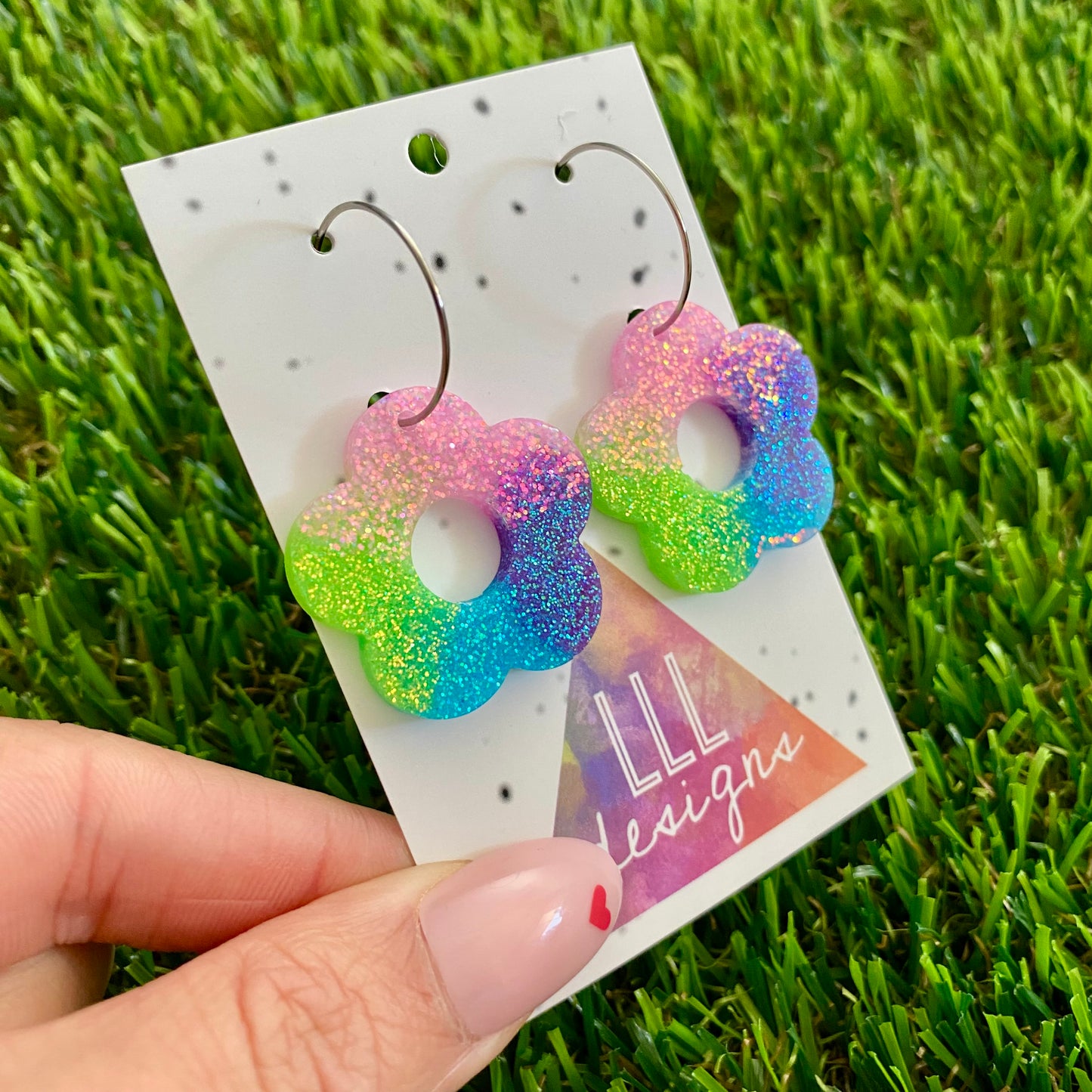 ON SALE!!!!! Resin Earrings - Vibrant Cut Out Daisy Featuring a Silver Hoop! (3)