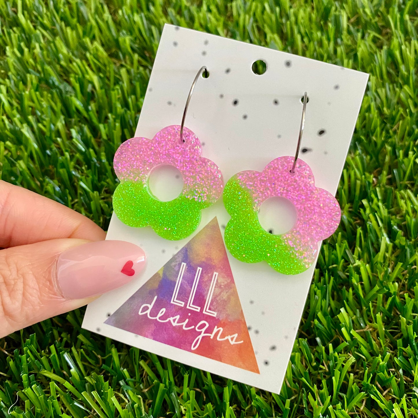 ON SALE!!! Resin Earrings - Vibrant Cut Out Daisy Featuring a Silver Hoop! (4)