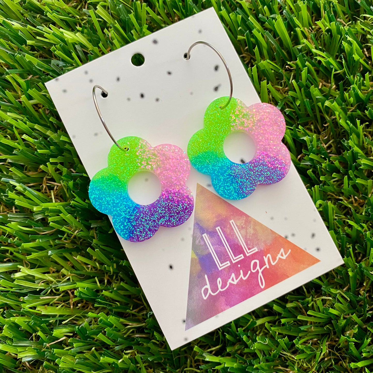 ON SALE!!!! Resin Earrings - Vibrant Cut Out Daisy Featuring a Silver Hoop! (5)