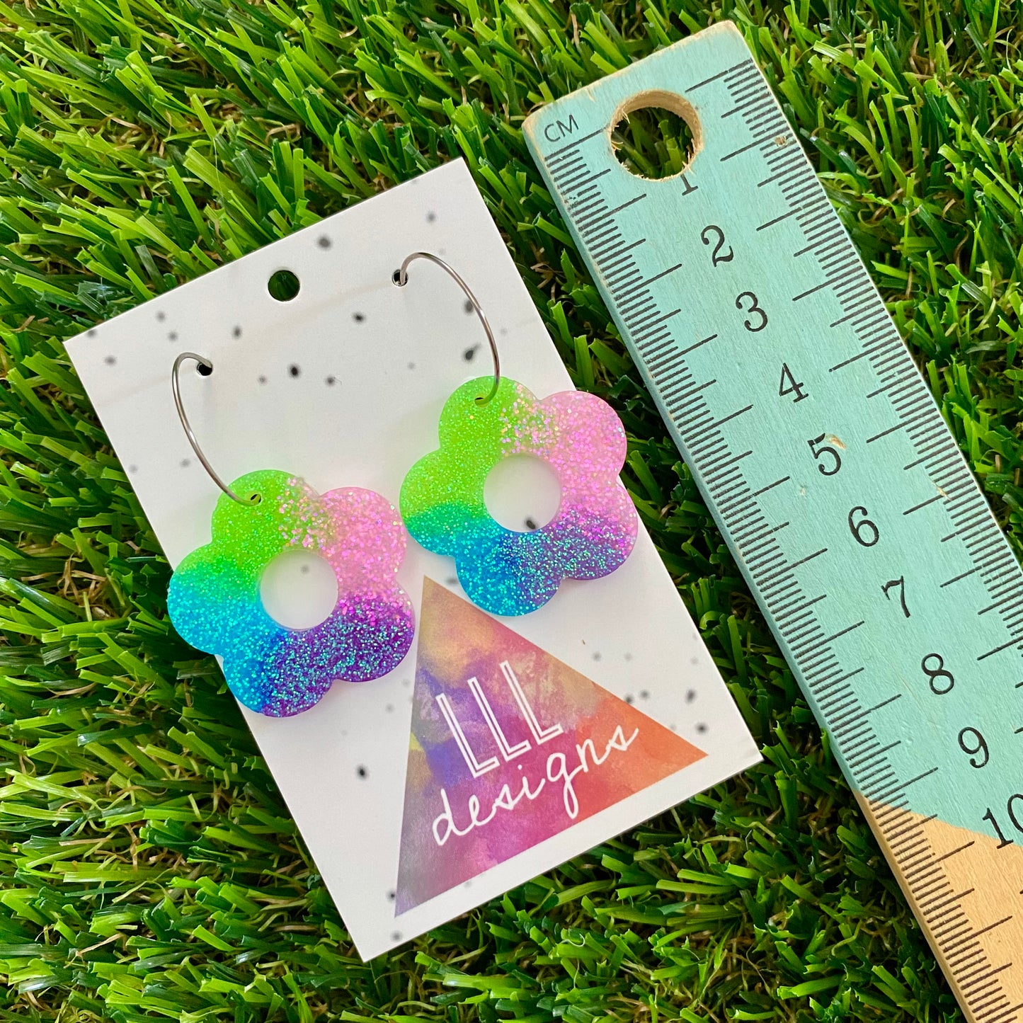 ON SALE!!!! Resin Earrings - Vibrant Cut Out Daisy Featuring a Silver Hoop! (5)