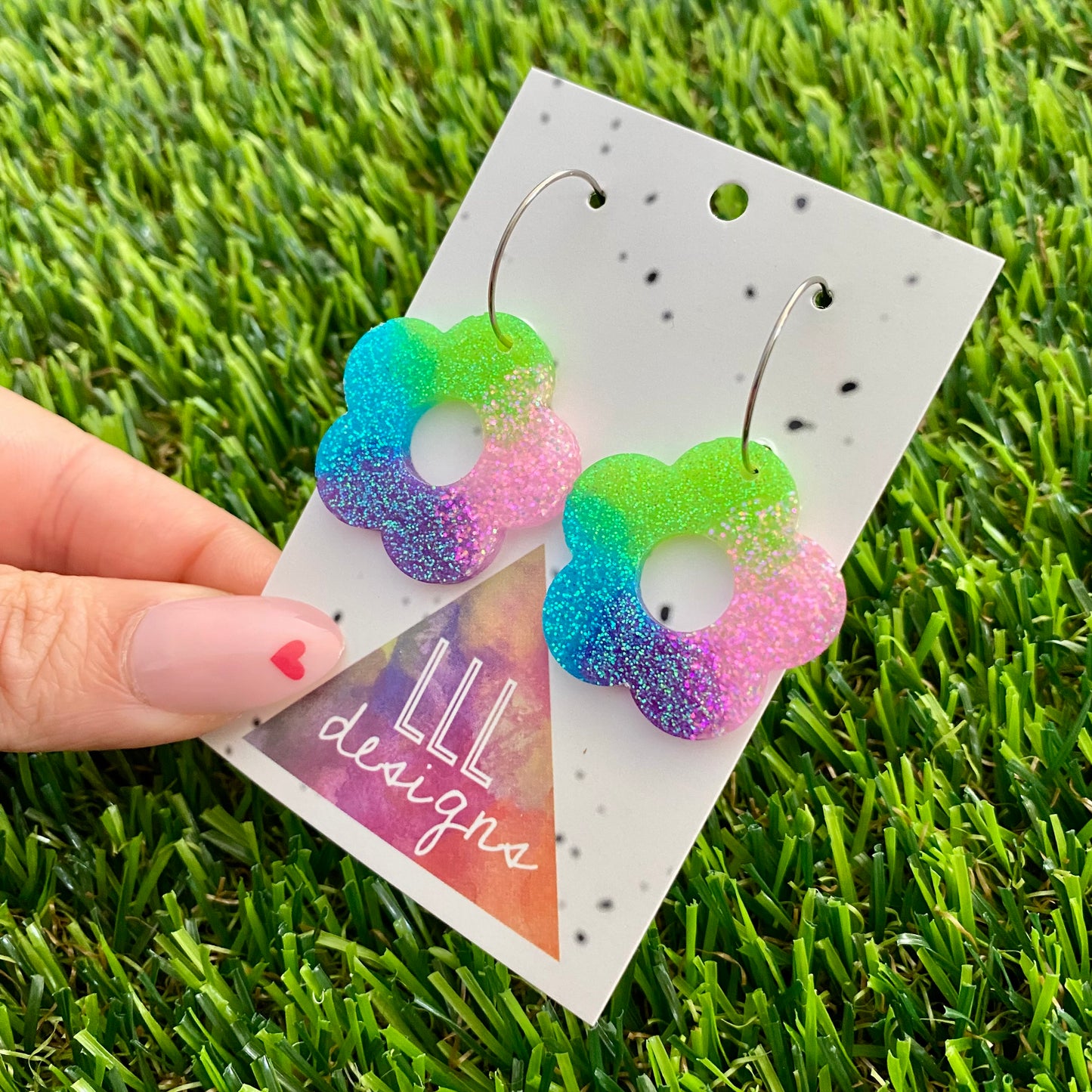 ON SALE!!!! Resin Earrings - Vibrant Cut Out Daisy Featuring a Silver Hoop! (5)