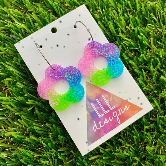 Resin Earrings - Vibrant Cut Out Daisy Featuring a Silver Hoop! (6)