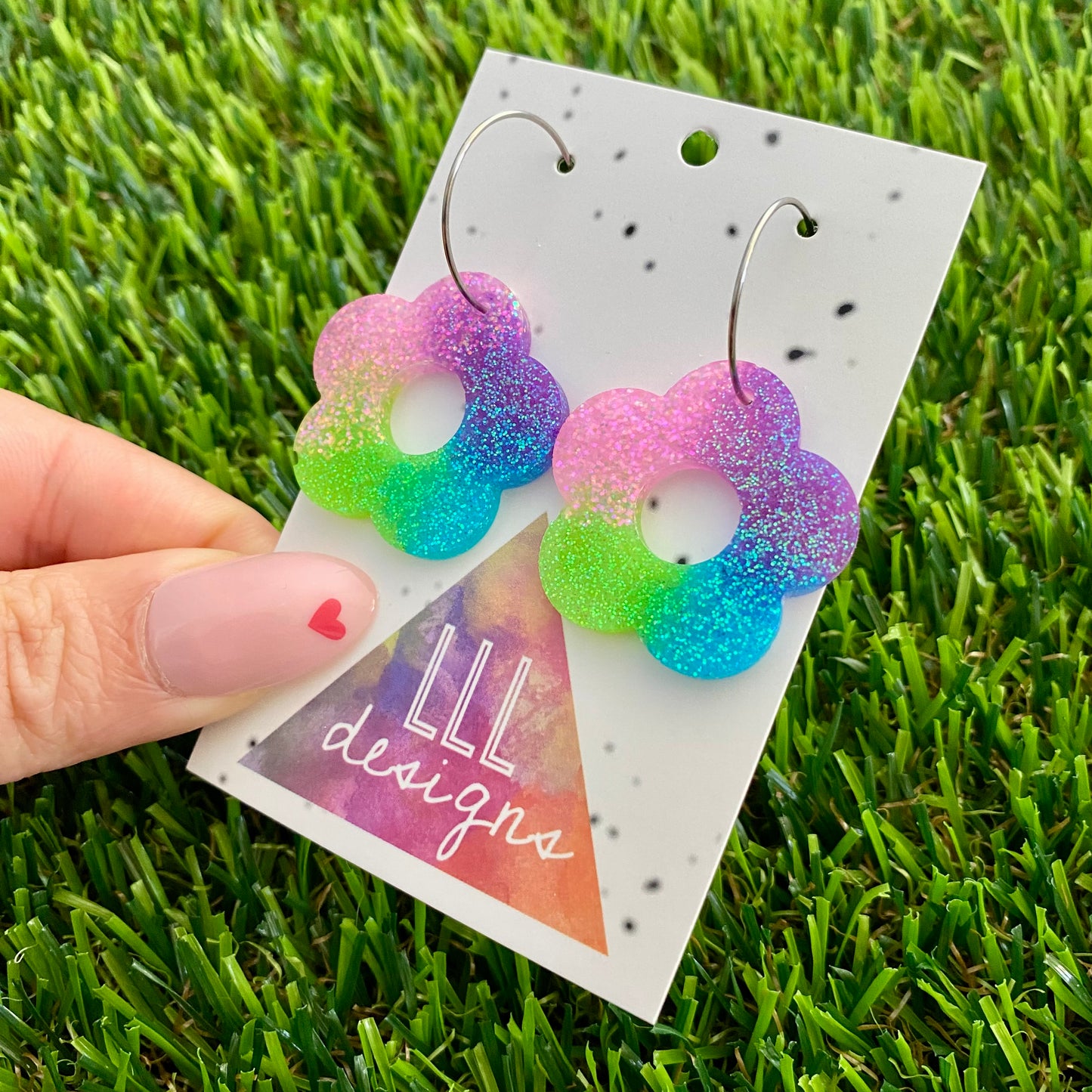 ON SALE!!! Resin Earrings - Vibrant Cut Out Daisy Featuring a Silver Hoop! (6)