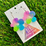 Resin Earrings - Vibrant Asymmetrical Flower Featuring a Silver Hoop! (1)