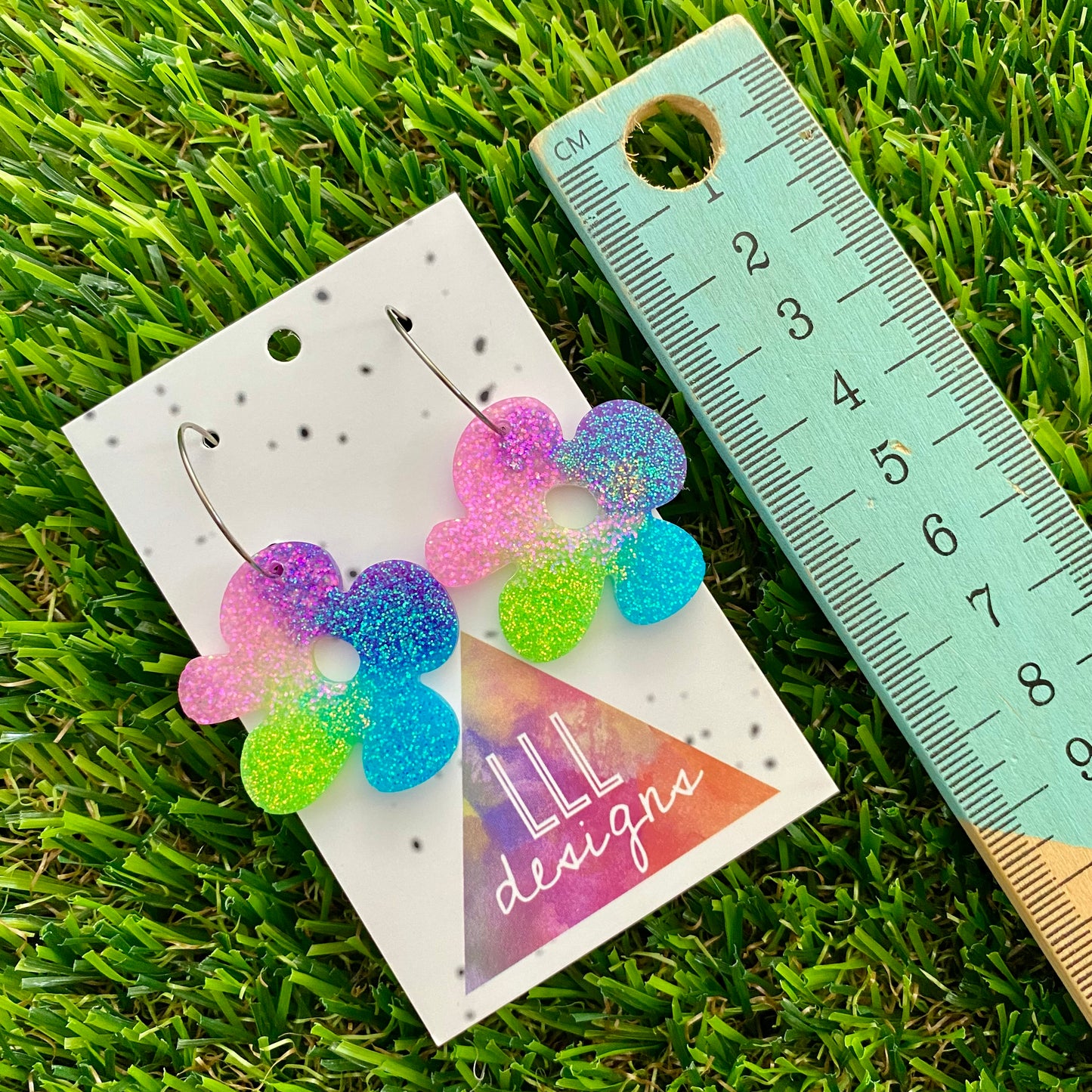 ON SALE!!!! Resin Earrings - Vibrant Asymmetrical Flower Featuring a Silver Hoop! (1)