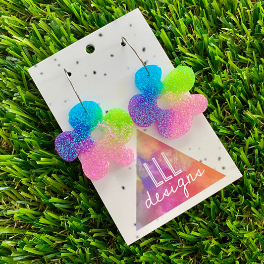 ON SALE!!!!! Resin Earrings - Vibrant Asymmetrical Flower Featuring a Silver Hoop! (2)