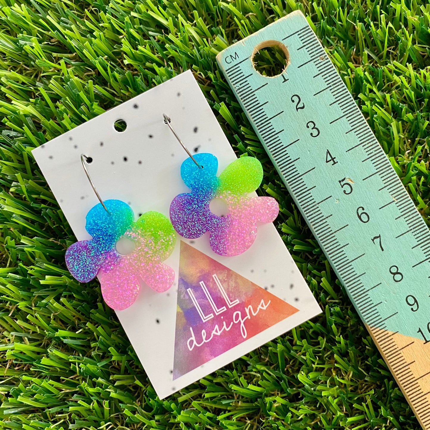 ON SALE!!!!! Resin Earrings - Vibrant Asymmetrical Flower Featuring a Silver Hoop! (2)