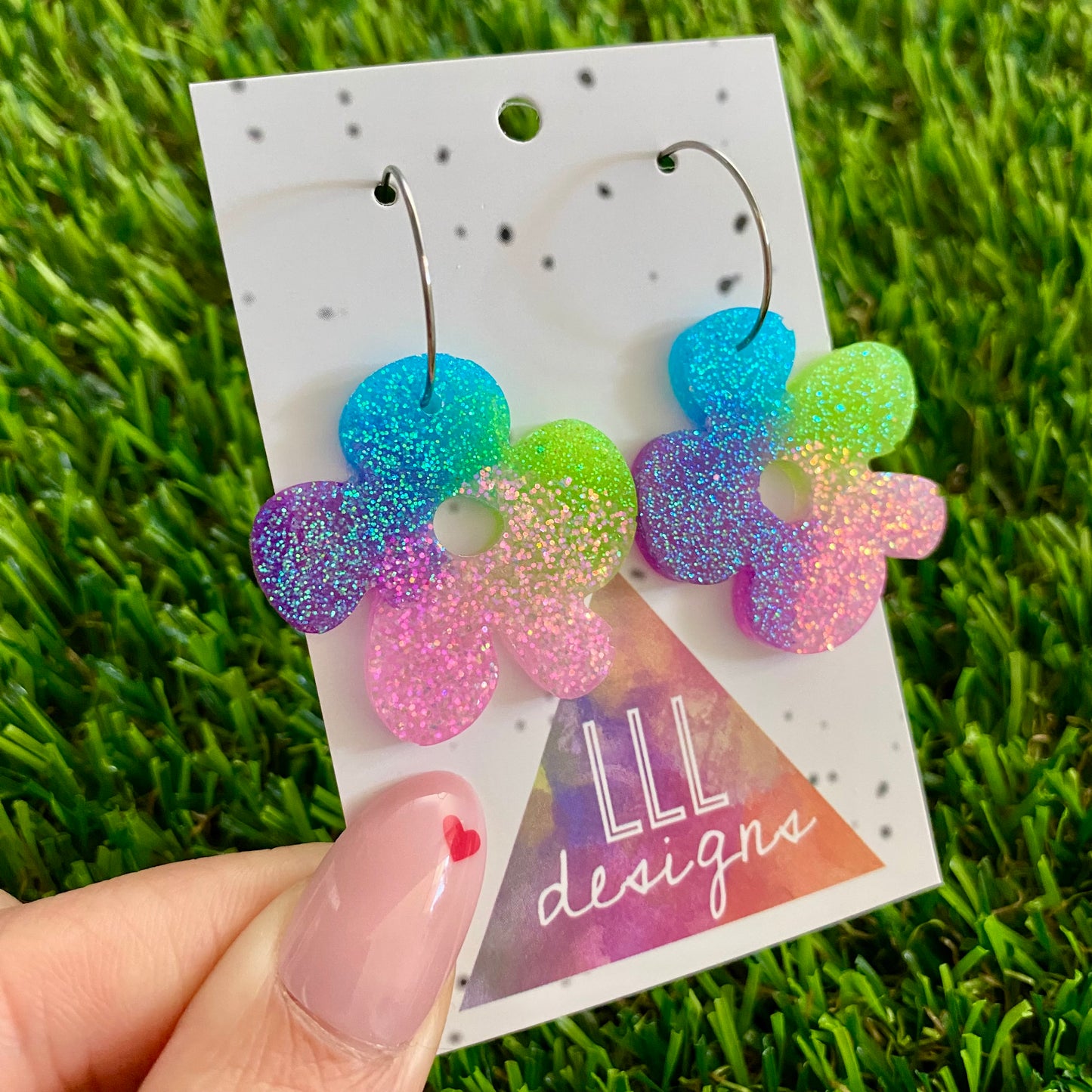 ON SALE!!!!! Resin Earrings - Vibrant Asymmetrical Flower Featuring a Silver Hoop! (2)