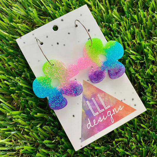 ON SALE!!!! Resin Earrings - Vibrant Asymmetrical Flower Featuring a Silver Hoop! (3)