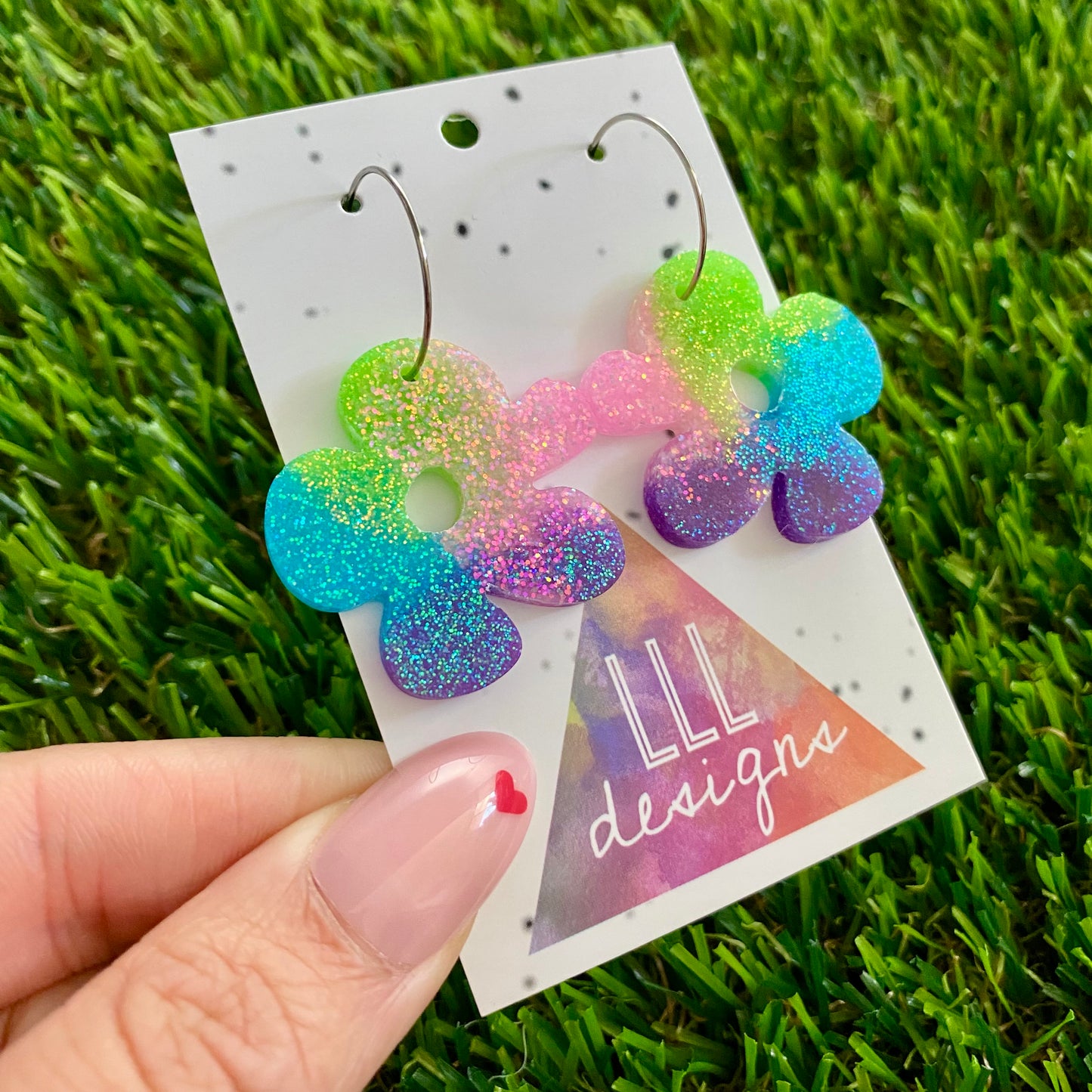 ON SALE!!!! Resin Earrings - Vibrant Asymmetrical Flower Featuring a Silver Hoop! (3)