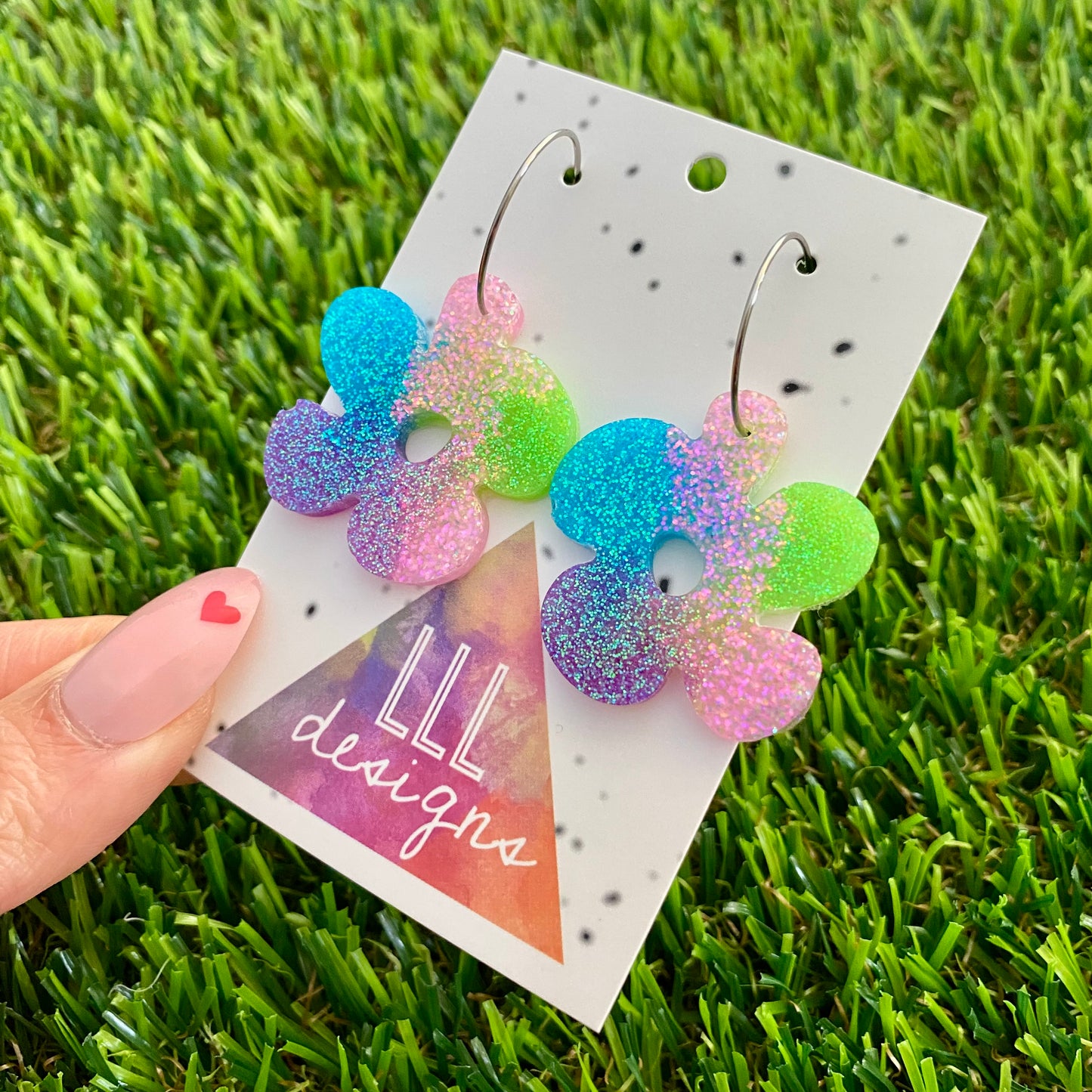 ON SALE!!!! Resin Earrings - Vibrant Asymmetrical Flower Featuring a Silver Hoop! (4)