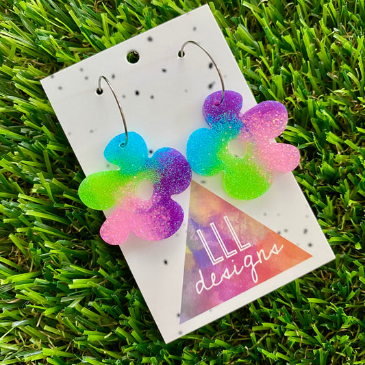 ON SALE!!!!! Resin Earrings - Vibrant Asymmetrical Flower Featuring a Silver Hoop! (5)