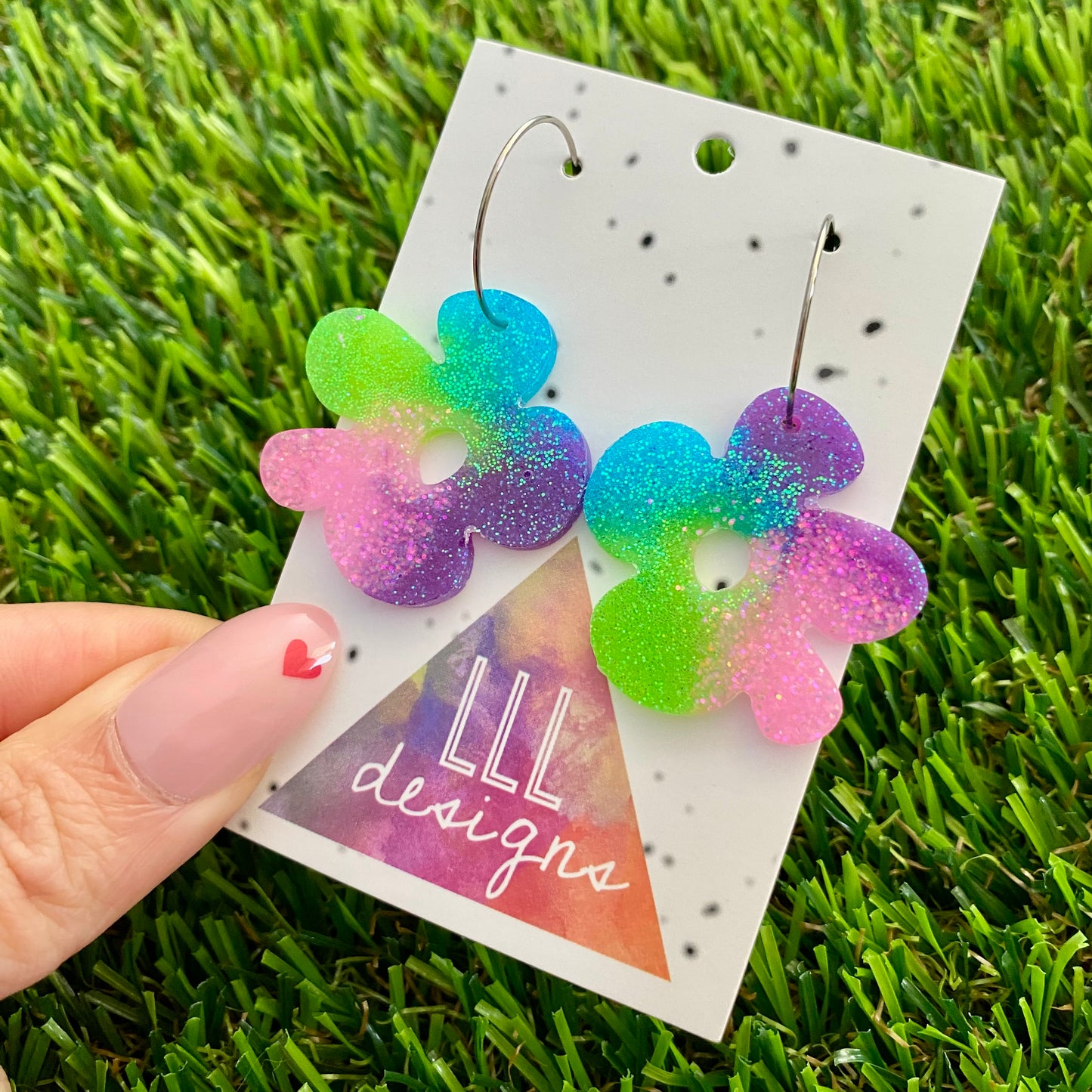 ON SALE!!!!! Resin Earrings - Vibrant Asymmetrical Flower Featuring a Silver Hoop! (5)