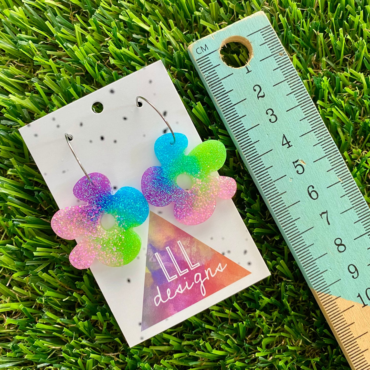 ON SALE!!!!! Resin Earrings - Vibrant Asymmetrical Flower Featuring a Silver Hoop! (6)